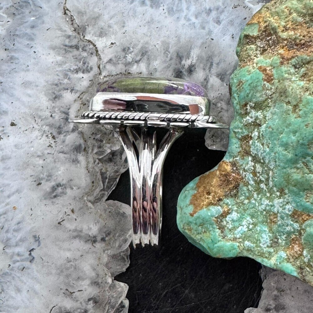 Sterling Silver Southwestern Style Stichtite Bar Ring Size 8.75 For Women - Picture 6 of 10
